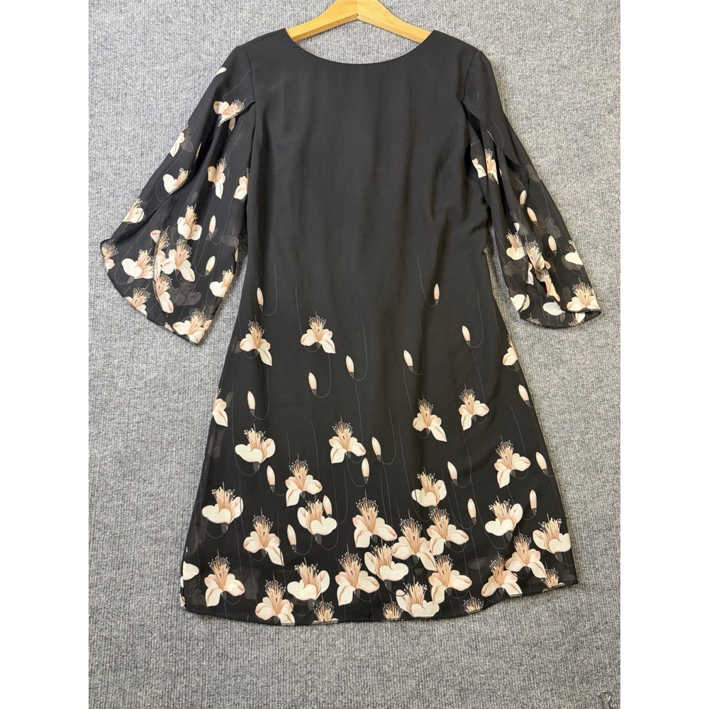 Grace Karin Women Sz S Black Floral Sheer Sleeve Fit Flare Dress Midi